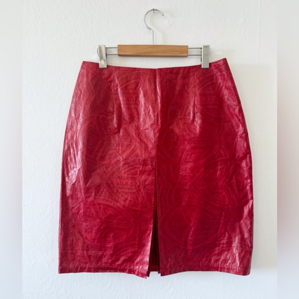 Les Enfants Sauvages Red Origami Pencil Skirt | Waxed Bazin Cotton | West Africa